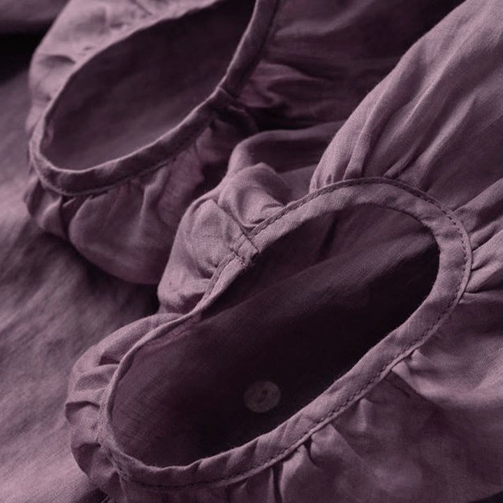 Camicia da donna con scollo a V, maniche a sbuffo e bottoni vintage Buddha Stones - image 6