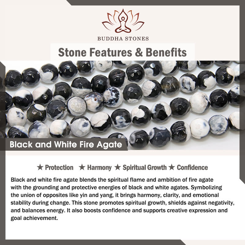 Braccialetto dell'amore con perline di agata di fuoco di gatto bianco e nero Buddha Stones - image 8
