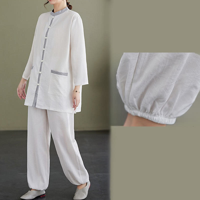 Set da donna di abbigliamento da meditazione Zen con maglietta e pantaloni in cotone Tai Chi, 2 pezzi, motivo : Buddha Stones - image 10