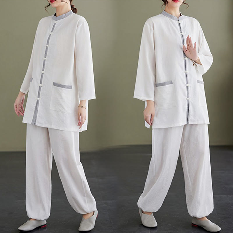 Set da donna di abbigliamento da meditazione Zen con maglietta e pantaloni in cotone Tai Chi, 2 pezzi, motivo : Buddha Stones - image 11