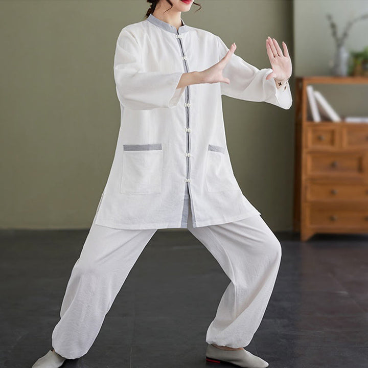 Set da donna di abbigliamento da meditazione Zen con maglietta e pantaloni in cotone Tai Chi, 2 pezzi, motivo : Buddha Stones - image 8