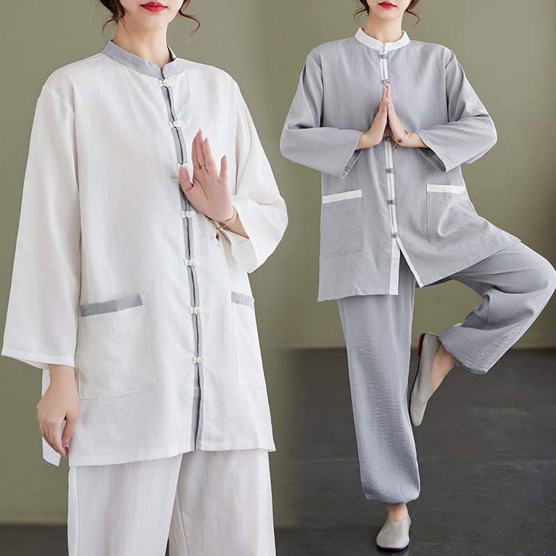 Set da donna di abbigliamento da meditazione Zen con maglietta e pantaloni in cotone Tai Chi, 2 pezzi, motivo : Buddha Stones - image 18