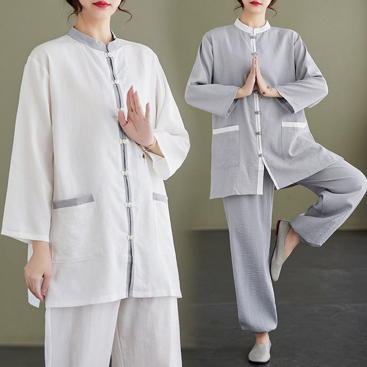 Set da donna di abbigliamento da meditazione Zen con maglietta e pantaloni in cotone Tai Chi, 2 pezzi, motivo : Buddha Stones - image 18
