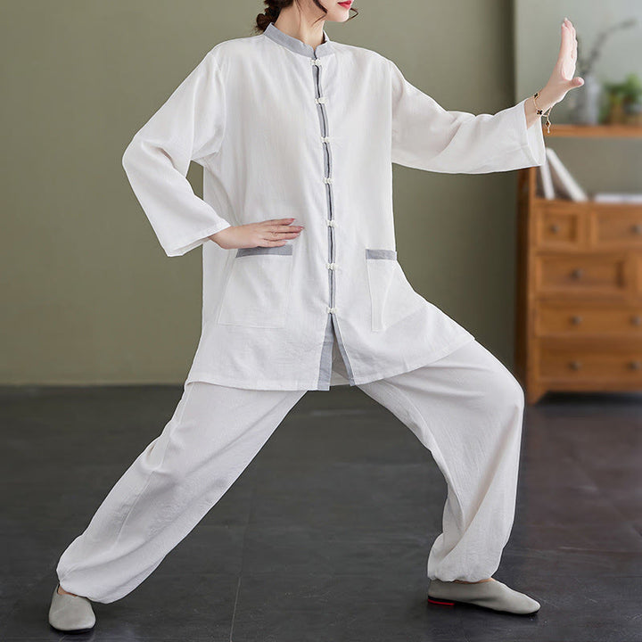 Set da donna di abbigliamento da meditazione Zen con maglietta e pantaloni in cotone Tai Chi, 2 pezzi, motivo : Buddha Stones - Bianco - US8-10, UK/AU12-14, EU40-42 (2XL) - image 7