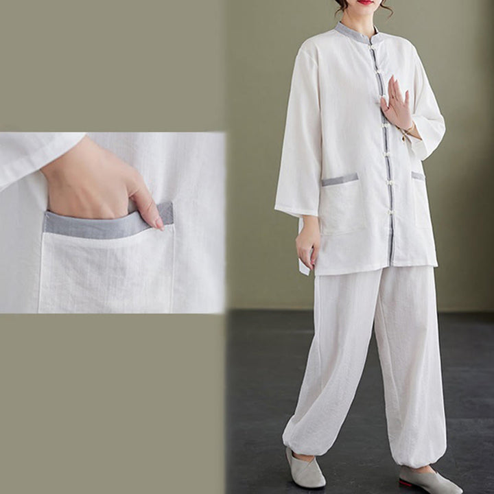 Set da donna di abbigliamento da meditazione Zen con maglietta e pantaloni in cotone Tai Chi, 2 pezzi, motivo : Buddha Stones - image 12