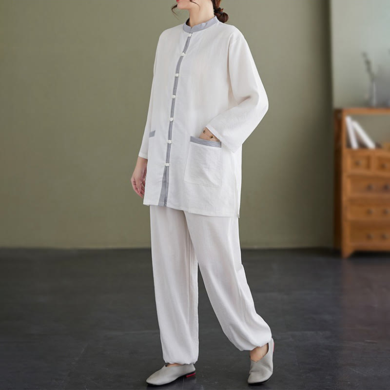 Set da donna di abbigliamento da meditazione Zen con maglietta e pantaloni in cotone Tai Chi, 2 pezzi, motivo : Buddha Stones - image 9