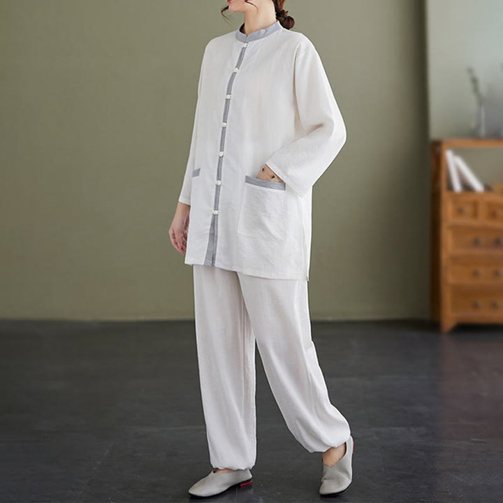 Set da donna di abbigliamento da meditazione Zen con maglietta e pantaloni in cotone Tai Chi, 2 pezzi, motivo : Buddha Stones - image 9