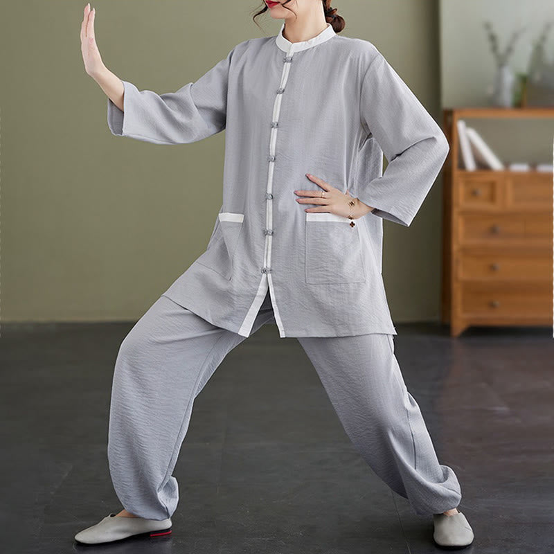 Set da donna di abbigliamento da meditazione Zen con maglietta e pantaloni in cotone Tai Chi, 2 pezzi, motivo : Buddha Stones - image 5