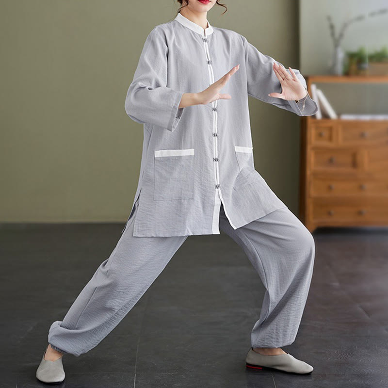 Set da donna di abbigliamento da meditazione Zen con maglietta e pantaloni in cotone Tai Chi, 2 pezzi, motivo : Buddha Stones - image 6