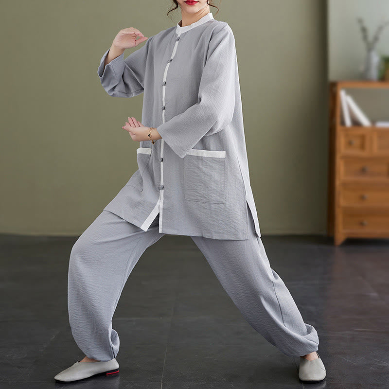 Set da donna di abbigliamento da meditazione Zen con maglietta e pantaloni in cotone Tai Chi, 2 pezzi, motivo : Buddha Stones - image 4