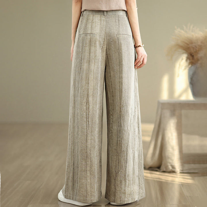 Pantaloni larghi da donna in cotone con elastico in vita e tasche, modello Buddha Stones, casual e color cuoio - image 3