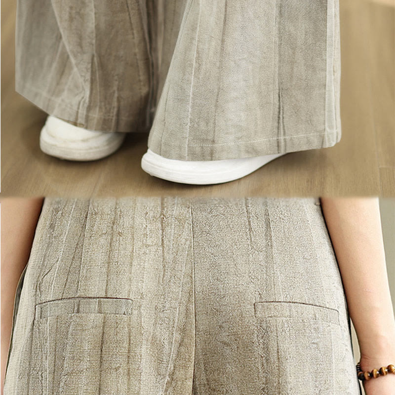 Pantaloni larghi da donna in cotone con elastico in vita e tasche, modello Buddha Stones, casual e color cuoio - image 8