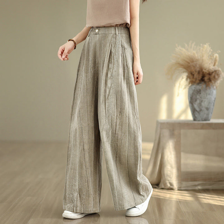 Pantaloni larghi da donna in cotone con elastico in vita e tasche, modello Buddha Stones, casual e color cuoio - image 5