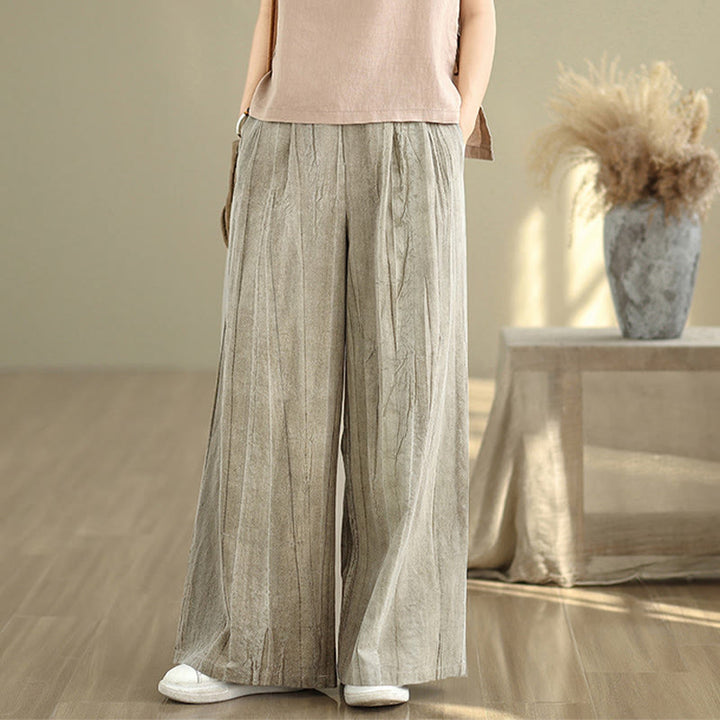Pantaloni larghi da donna in cotone con elastico in vita e tasche, modello Buddha Stones, casual e color cuoio - image 7