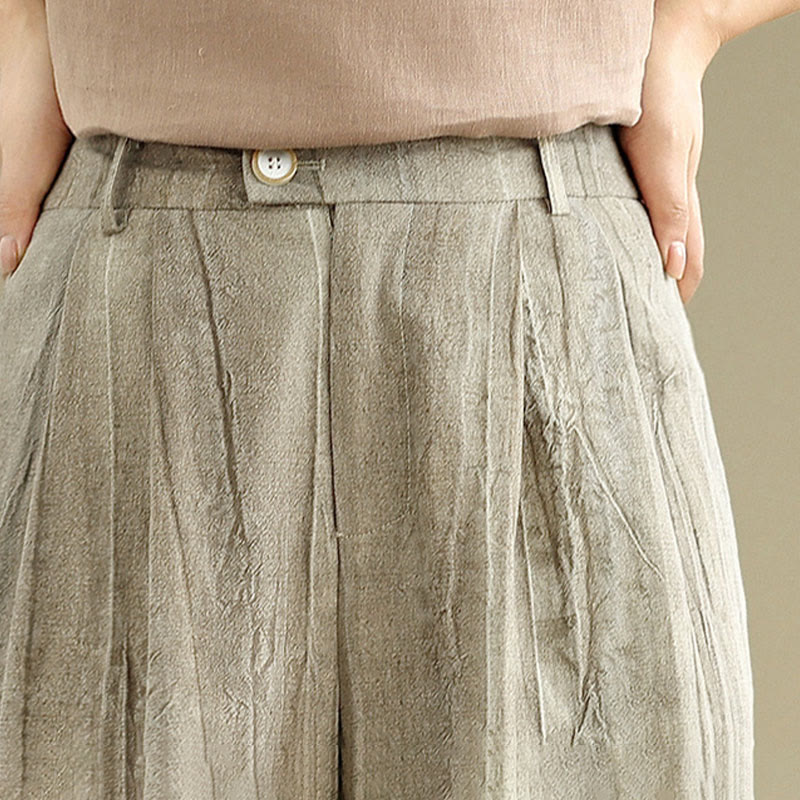 Pantaloni larghi da donna in cotone con elastico in vita e tasche, modello Buddha Stones, casual e color cuoio - image 11