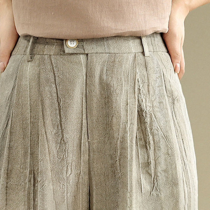 Pantaloni larghi da donna in cotone con elastico in vita e tasche, modello Buddha Stones, casual e color cuoio - image 11