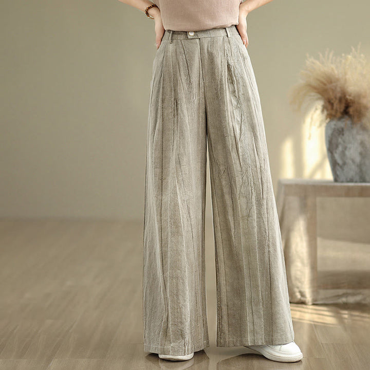 Pantaloni larghi da donna in cotone con elastico in vita e tasche, modello Buddha Stones, casual e color cuoio - image 6