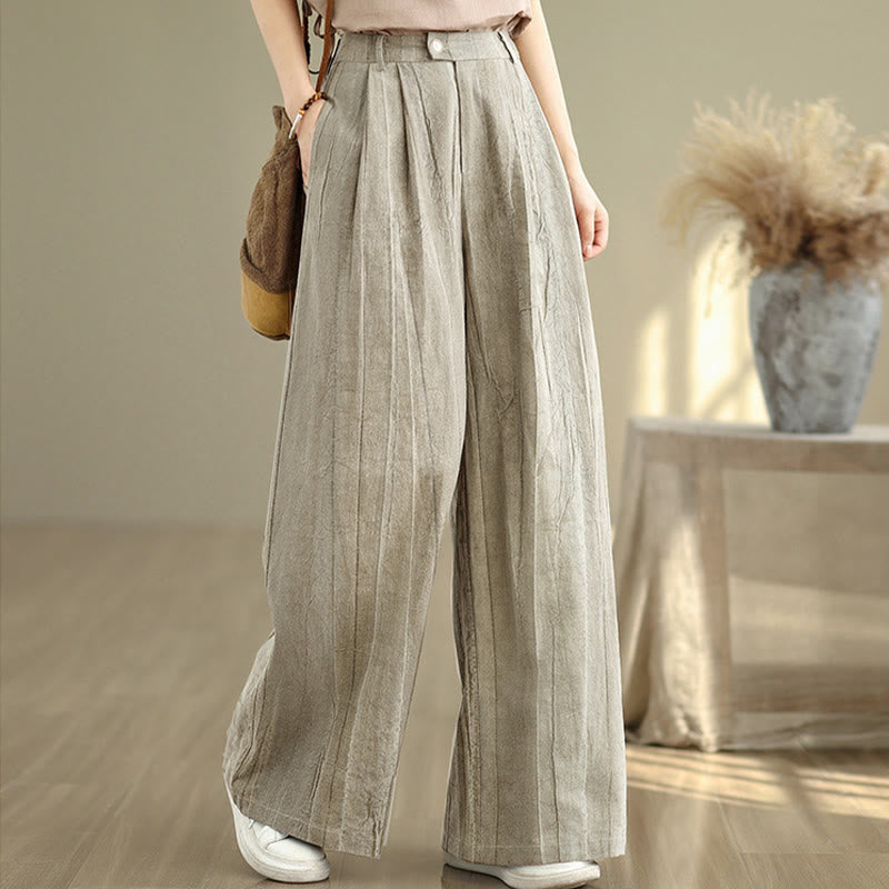 Pantaloni larghi da donna in cotone con elastico in vita e tasche, modello Buddha Stones, casual e color cuoio - image 2
