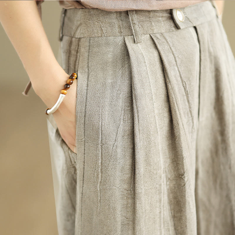 Pantaloni larghi da donna in cotone con elastico in vita e tasche, modello Buddha Stones, casual e color cuoio - image 9