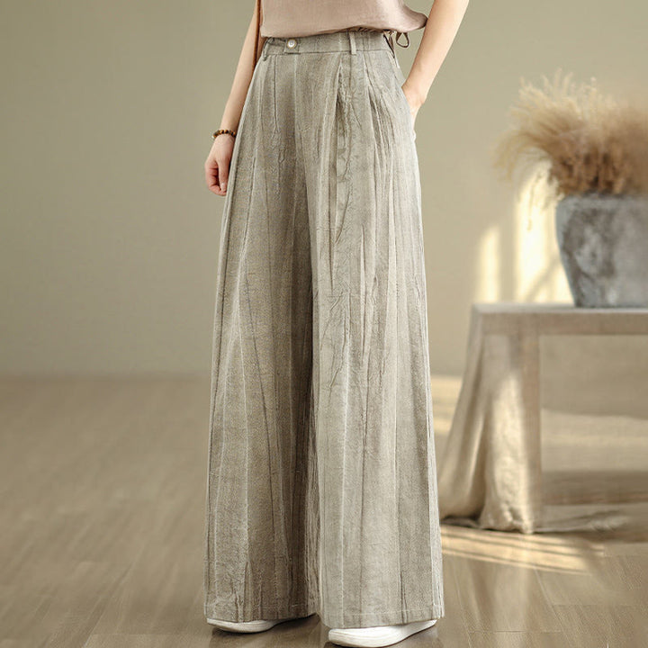 Pantaloni larghi da donna in cotone con elastico in vita e tasche, modello Buddha Stones, casual e color cuoio - image 4