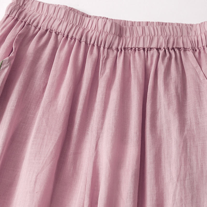 Pantaloni larghi da donna in cotone e lino con elastico in vita, con tasche, motivo Buddha Stones, ricamo floreale casual - image 10