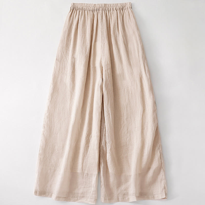 Pantaloni larghi da donna in cotone e lino con elastico in vita, con tasche, motivo Buddha Stones, ricamo floreale casual - image 19