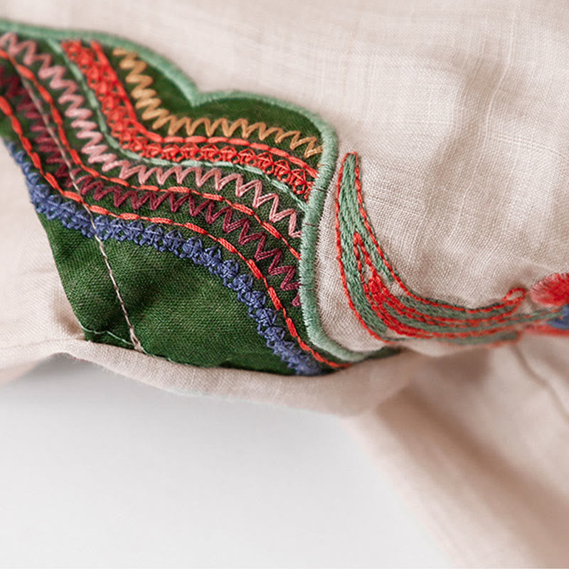 Pantaloni larghi da donna in cotone e lino con elastico in vita, con tasche, motivo Buddha Stones, ricamo floreale casual - image 21