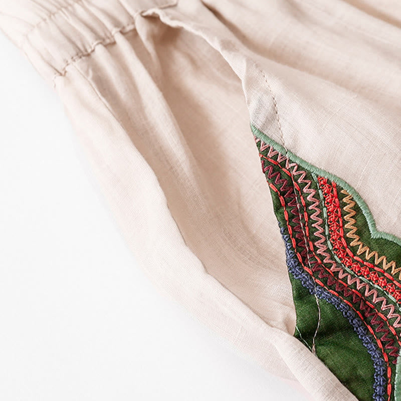 Pantaloni larghi da donna in cotone e lino con elastico in vita, con tasche, motivo Buddha Stones, ricamo floreale casual - image 23