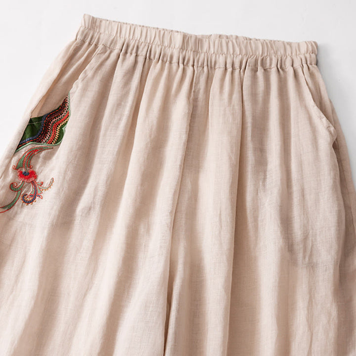 Pantaloni larghi da donna in cotone e lino con elastico in vita, con tasche, motivo Buddha Stones, ricamo floreale casual - image 20