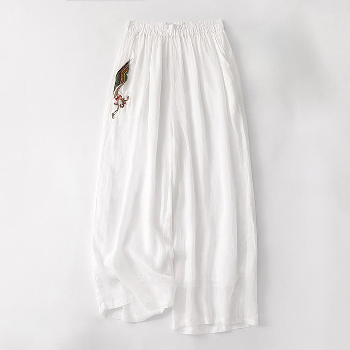 Pantaloni larghi da donna in cotone e lino con elastico in vita, con tasche, motivo Buddha Stones, ricamo floreale casual - Bianco - US8-10, UK/AU12-14, EU40-42 (2XL) - image 26