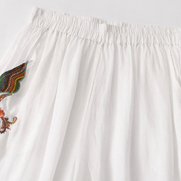 Pantaloni larghi da donna in cotone e lino con elastico in vita, con tasche, motivo Buddha Stones, ricamo floreale casual - image 27