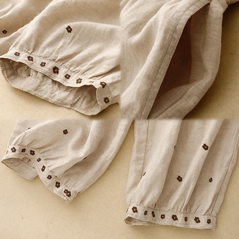 Pantaloni harem da donna in cotone e lino con tasche, lunghezza 7-8, con petali ricamati e Buddha Stones - image 5
