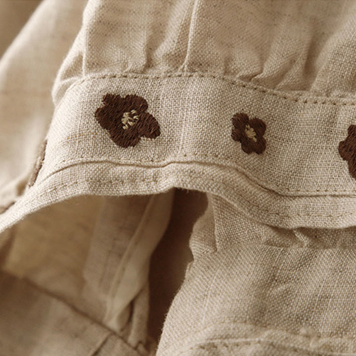 Pantaloni harem da donna in cotone e lino con tasche, lunghezza 7-8, con petali ricamati e Buddha Stones - image 4