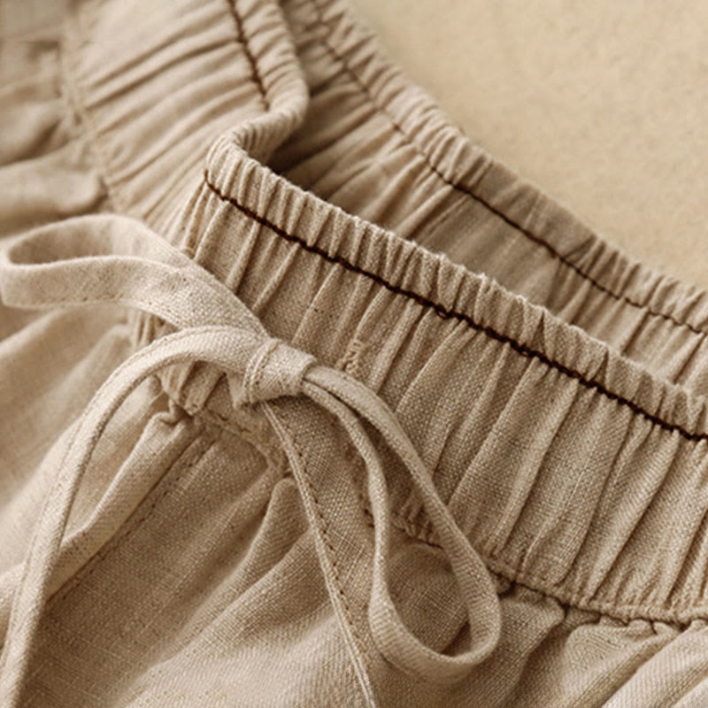 Pantaloni harem da donna in cotone e lino con tasche, lunghezza 7-8, con petali ricamati e Buddha Stones - image 3