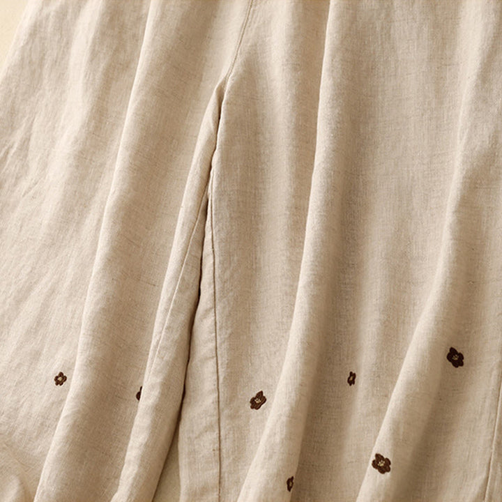 Pantaloni harem da donna in cotone e lino con tasche, lunghezza 7-8, con petali ricamati e Buddha Stones - image 3