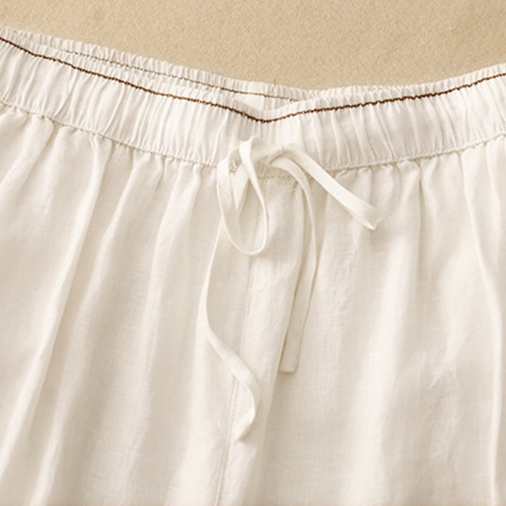 Pantaloni harem da donna in cotone e lino con tasche, lunghezza 7-8, con petali ricamati e Buddha Stones - image 7