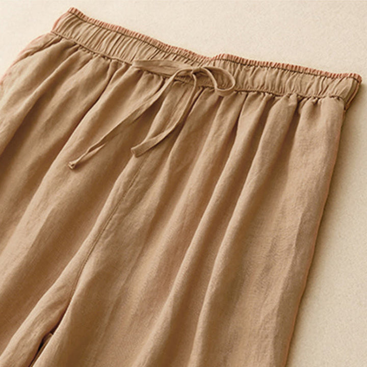 Pantaloni harem da donna in cotone e lino con tasche, lunghezza 7-8, con petali ricamati e Buddha Stones - image 10