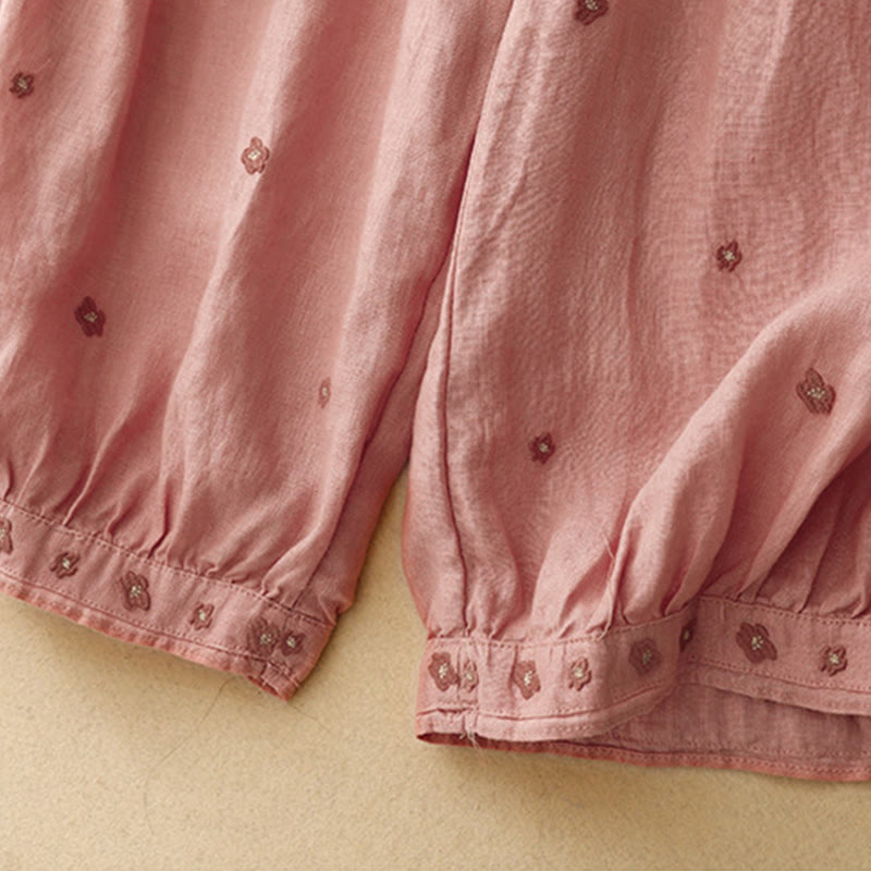 Pantaloni harem da donna in cotone e lino con tasche, lunghezza 7-8, con petali ricamati e Buddha Stones - image 17