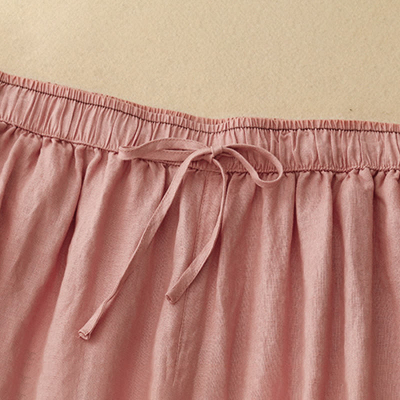 Pantaloni harem da donna in cotone e lino con tasche, lunghezza 7-8, con petali ricamati e Buddha Stones - image 15