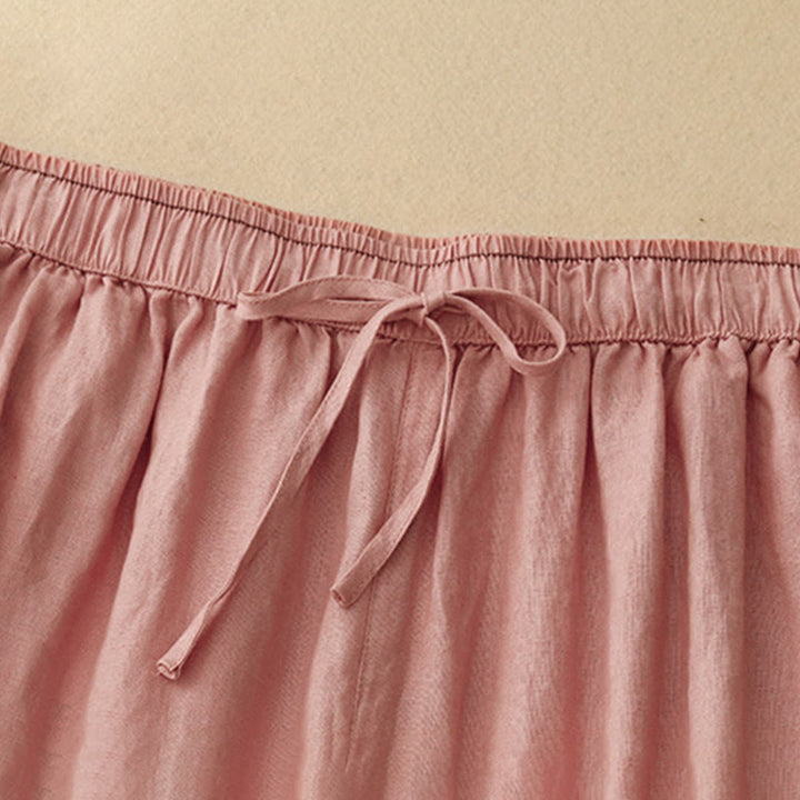 Pantaloni harem da donna in cotone e lino con tasche, lunghezza 7-8, con petali ricamati e Buddha Stones - image 15