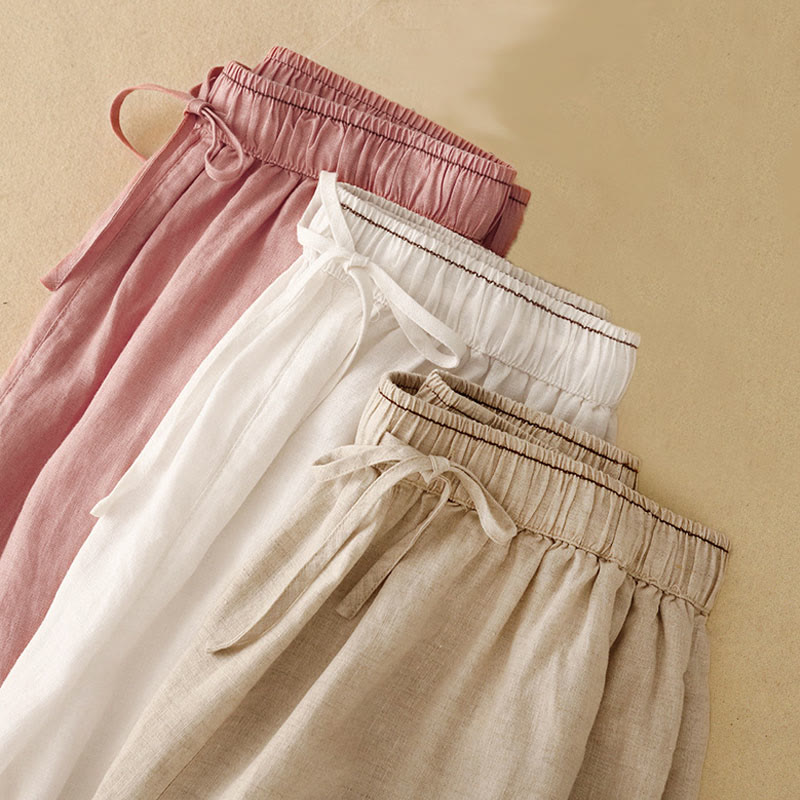 Pantaloni harem da donna in cotone e lino con tasche, lunghezza 7-8, con petali ricamati e Buddha Stones - image 17