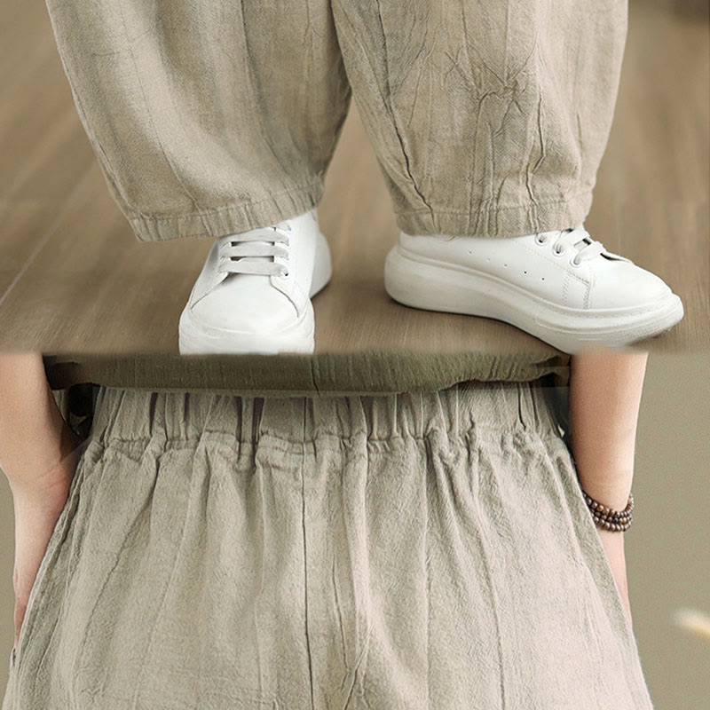 Pantaloni harem da donna in cotone e lino casual Buddha Stones con tasche - image 8