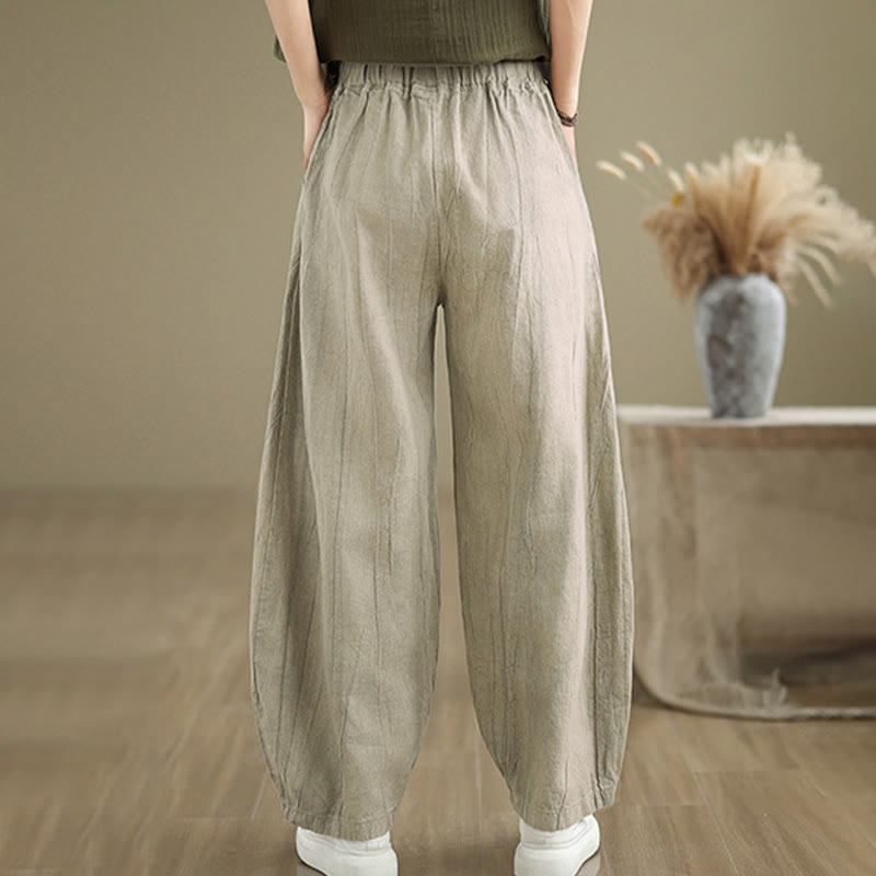 Pantaloni harem da donna in cotone e lino casual Buddha Stones con tasche - image 2