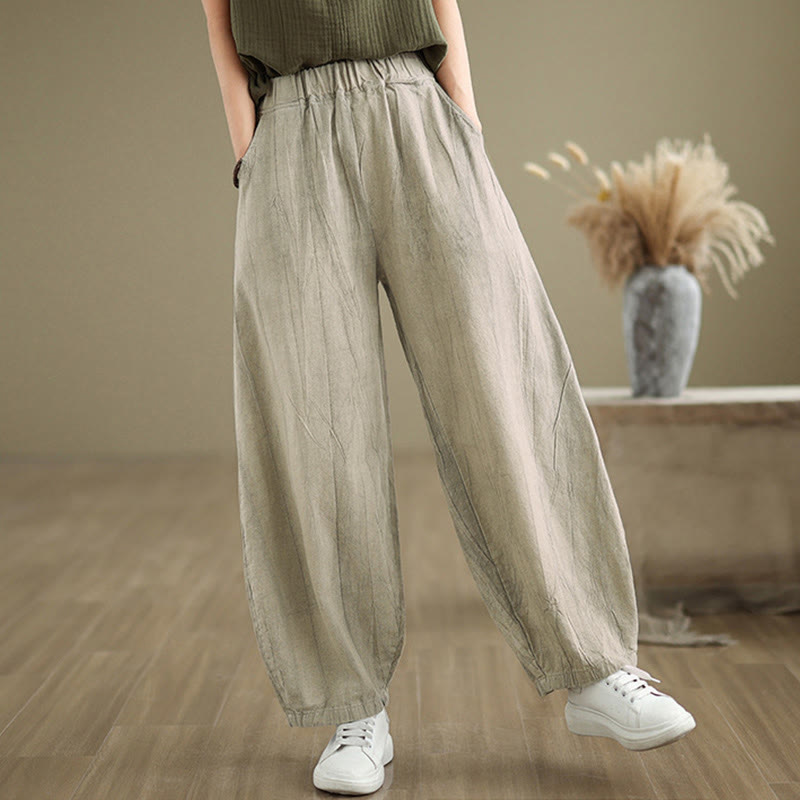 Pantaloni harem da donna in cotone e lino casual Buddha Stones con tasche - image 4