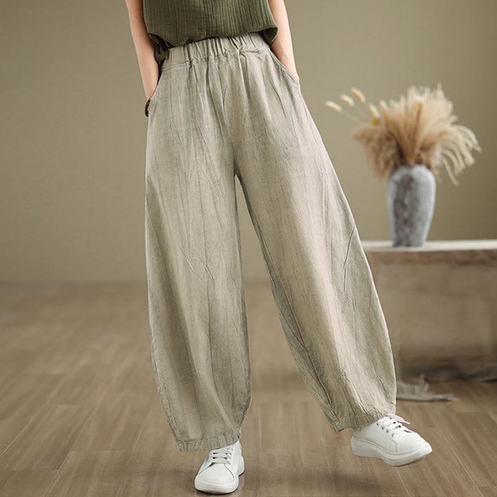 Pantaloni harem da donna in cotone e lino casual Buddha Stones con tasche - image 4