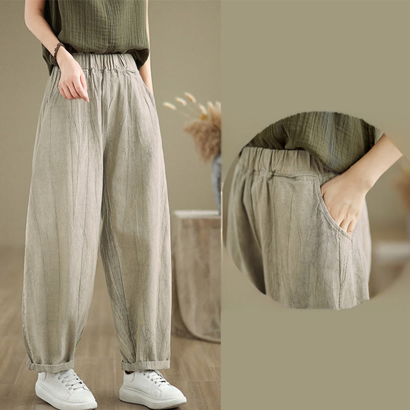 Pantaloni harem da donna in cotone e lino casual Buddha Stones con tasche - image 5
