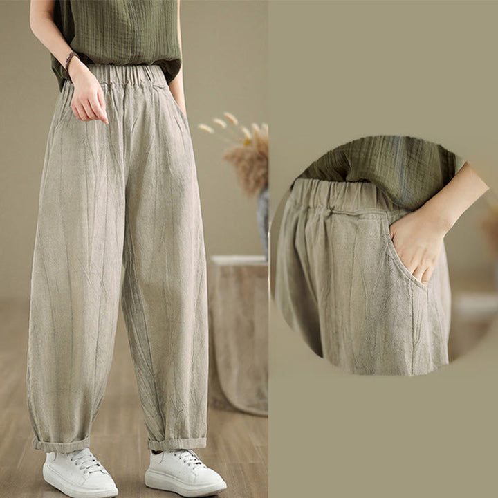 Pantaloni harem da donna in cotone e lino casual Buddha Stones con tasche - image 5