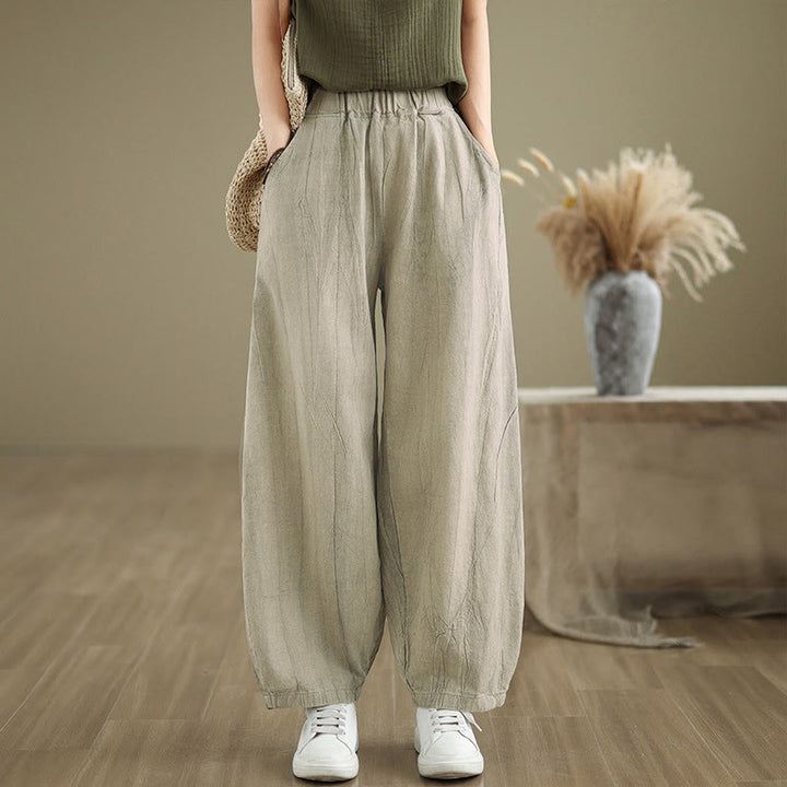 Pantaloni harem da donna in cotone e lino casual Buddha Stones con tasche - Beige - US8-10, UK/AU12-14, EU40-42 (2XL) - image 1