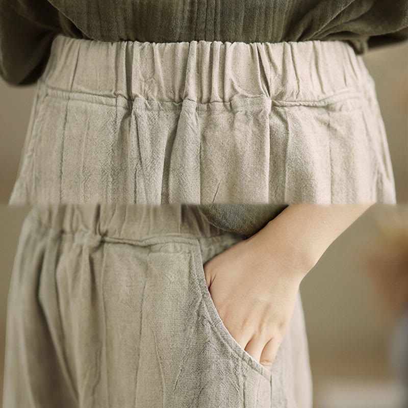 Pantaloni harem da donna in cotone e lino casual Buddha Stones con tasche - image 6