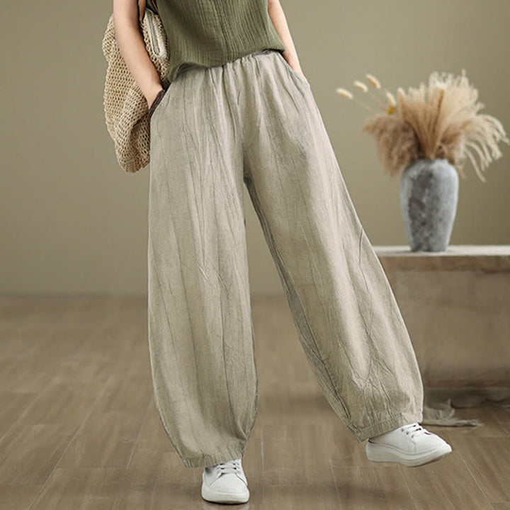 Pantaloni harem da donna in cotone e lino casual Buddha Stones con tasche - image 2